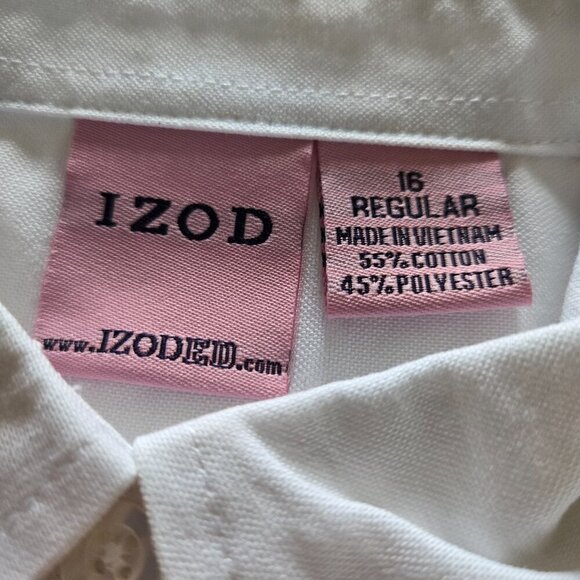 Izod Girls Oxford Button Collar White Uniform Pocket Short Sleeve Shirt Sz 16 - Picture 7 of 8